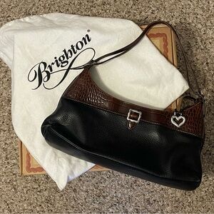 Brighton Black and Brown Shoulder Bag with Heart Charm